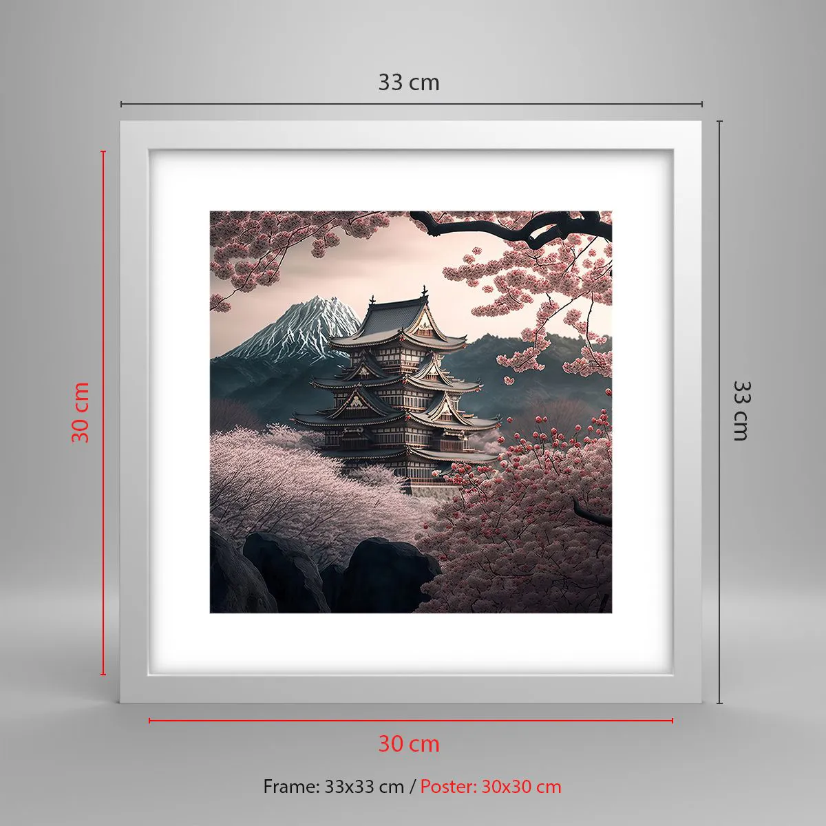 Affiche dans un cadre blanc - Poster - Le pays des cerisiers en fleurs - 30x30 cm
