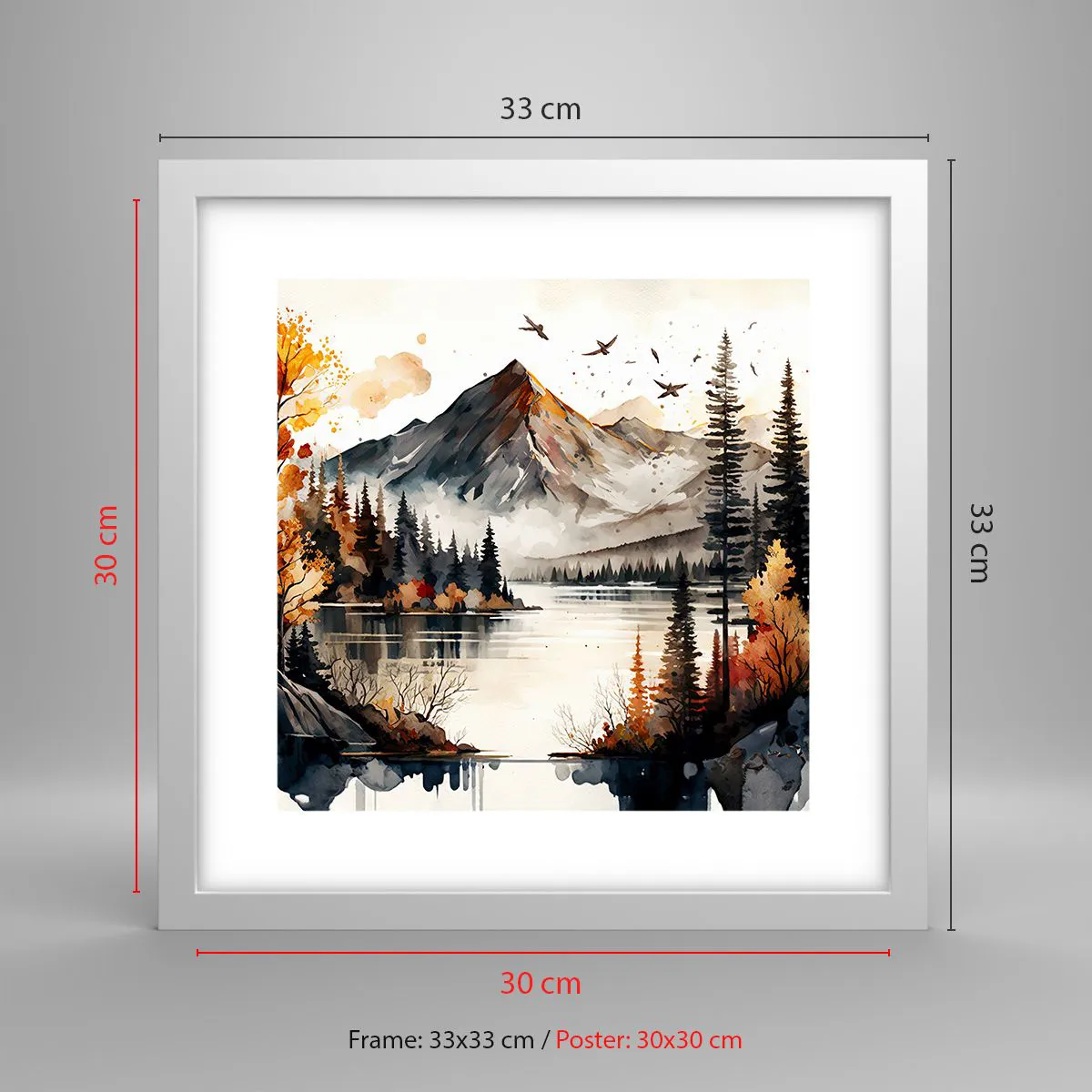 Poster în ramă albă - Toamna de aur în munți - 30x30 cm