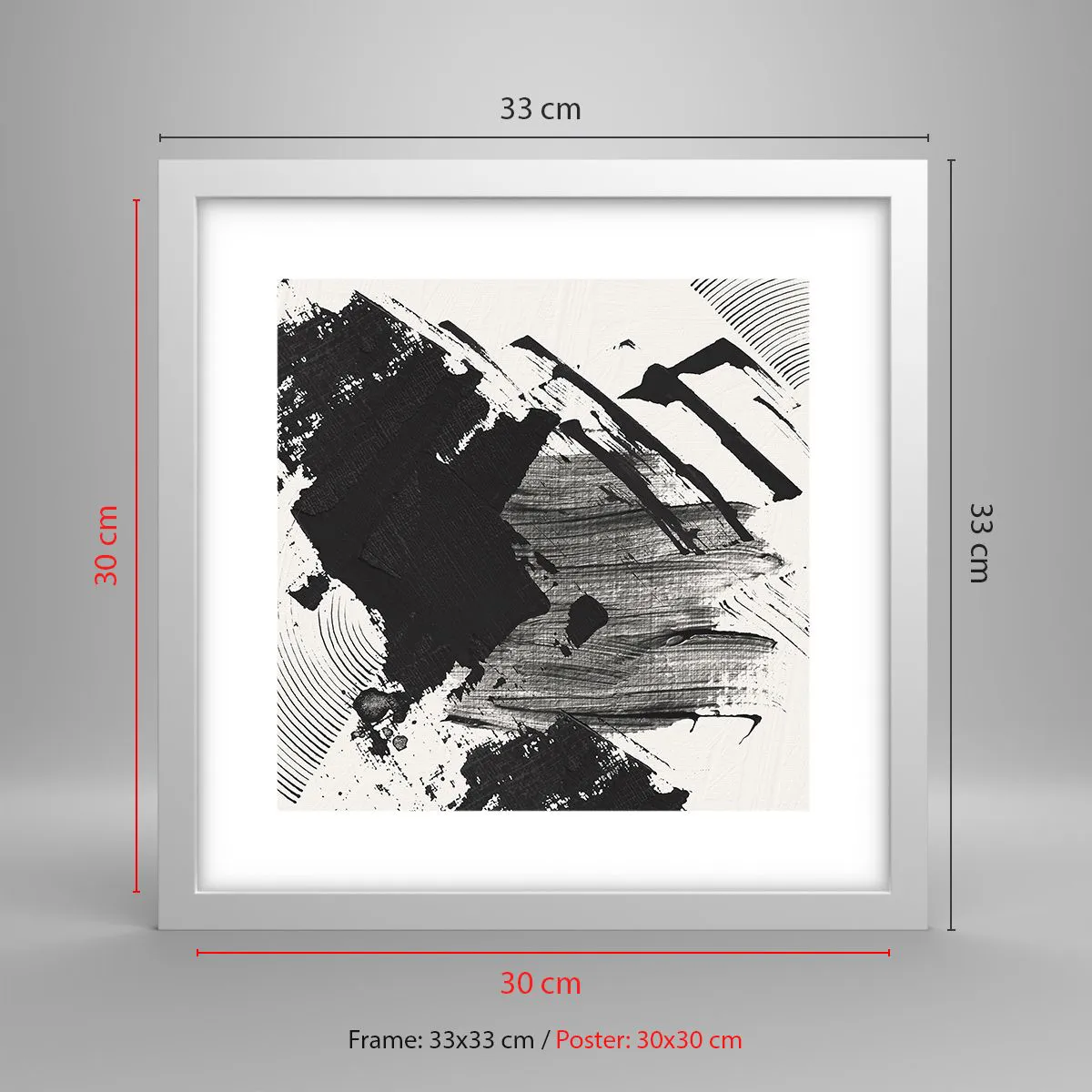 Affiche dans un cadre blanc - Poster - Abstraction – expression du noir - 30x30 cm