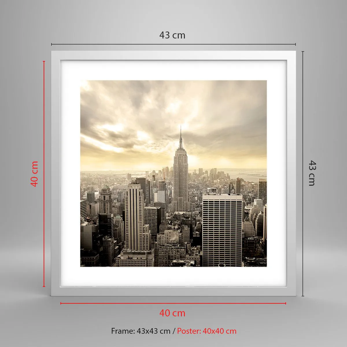 Plagát v bielom ráme - New York utkaný zo šedej - 40x40 cm