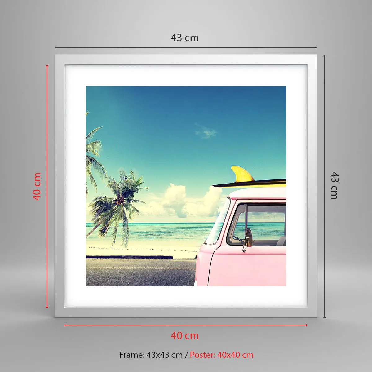 Affisch i vit ram - Dags att börja semester - 40x40 cm