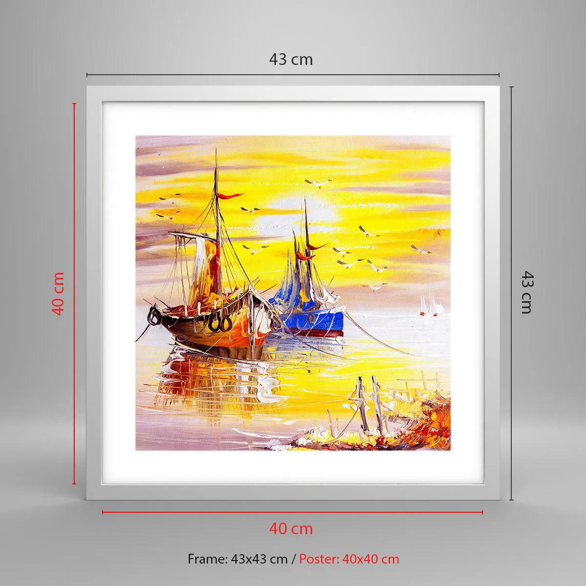 Plakat i hvid ramme - Et velfortjent hvil i havnen - 40x40 cm