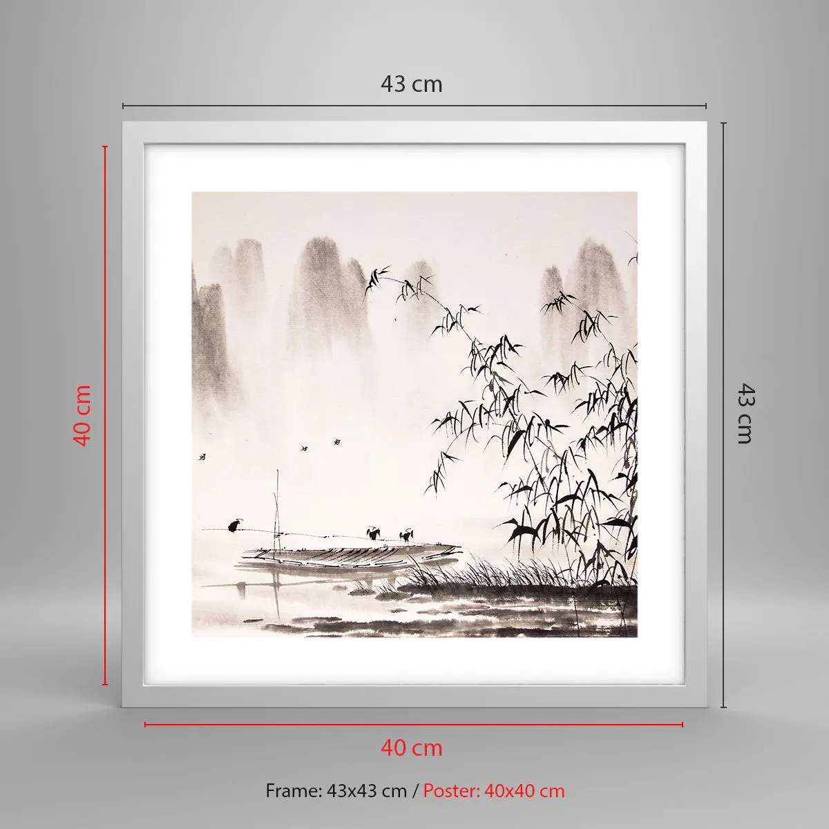 Plakat i hvid ramme - Stilhed i rismarkerne - 40x40 cm