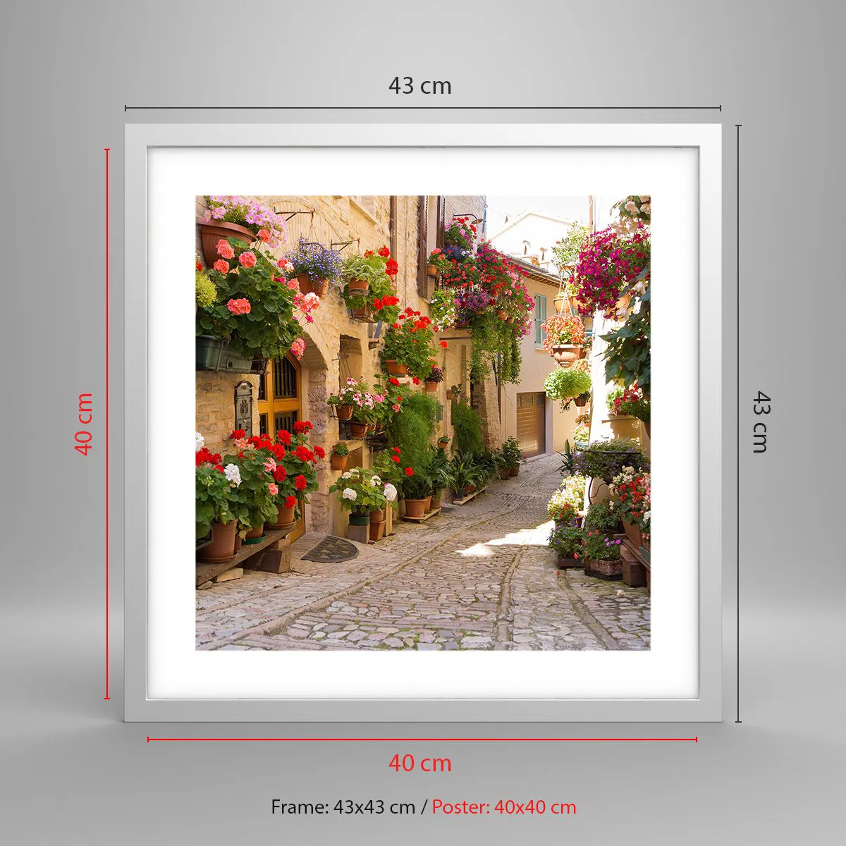 Affisch i vit ram - I blommornas flod - 40x40 cm