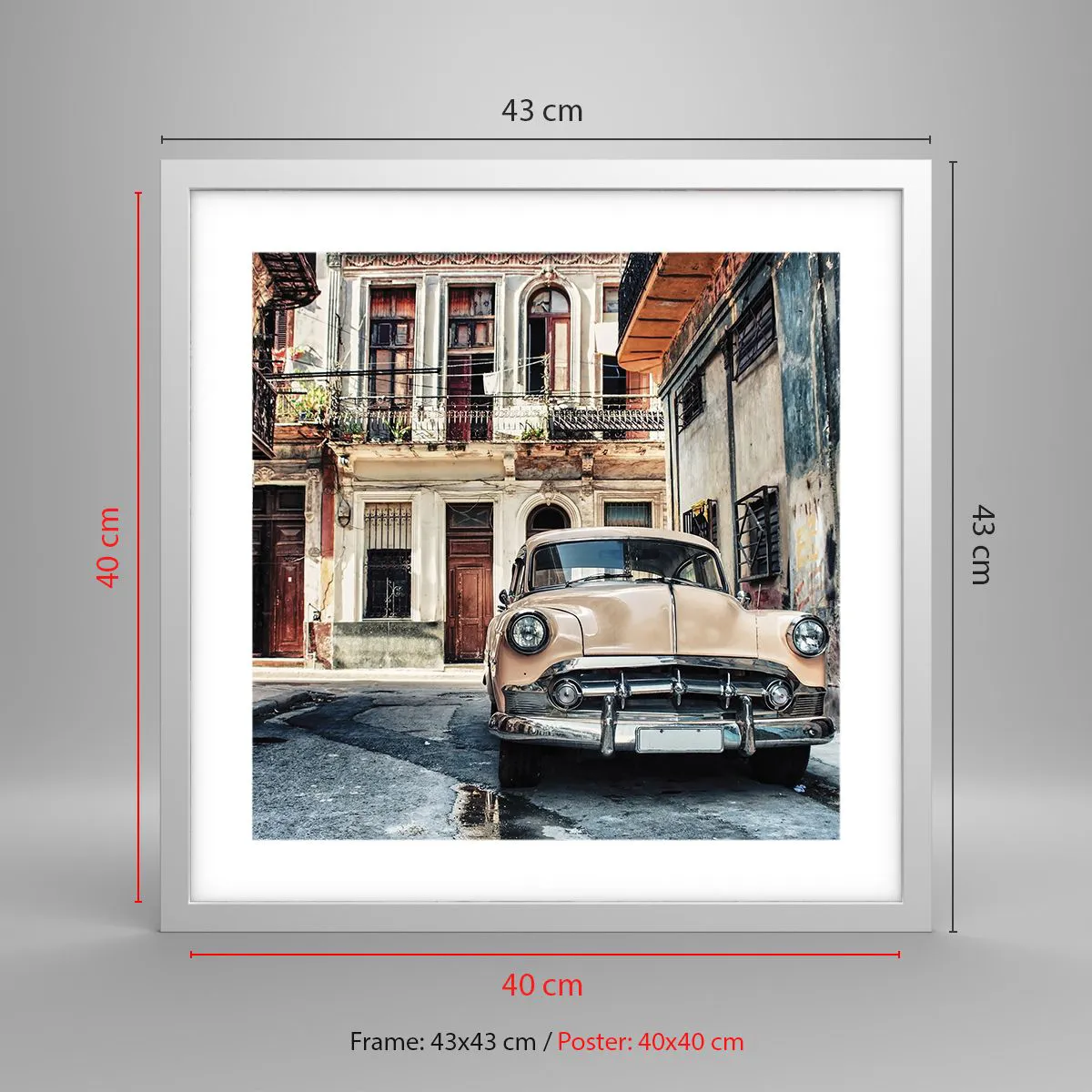 Póster en marco blanco - Siesta en La Habana - 40x40 cm