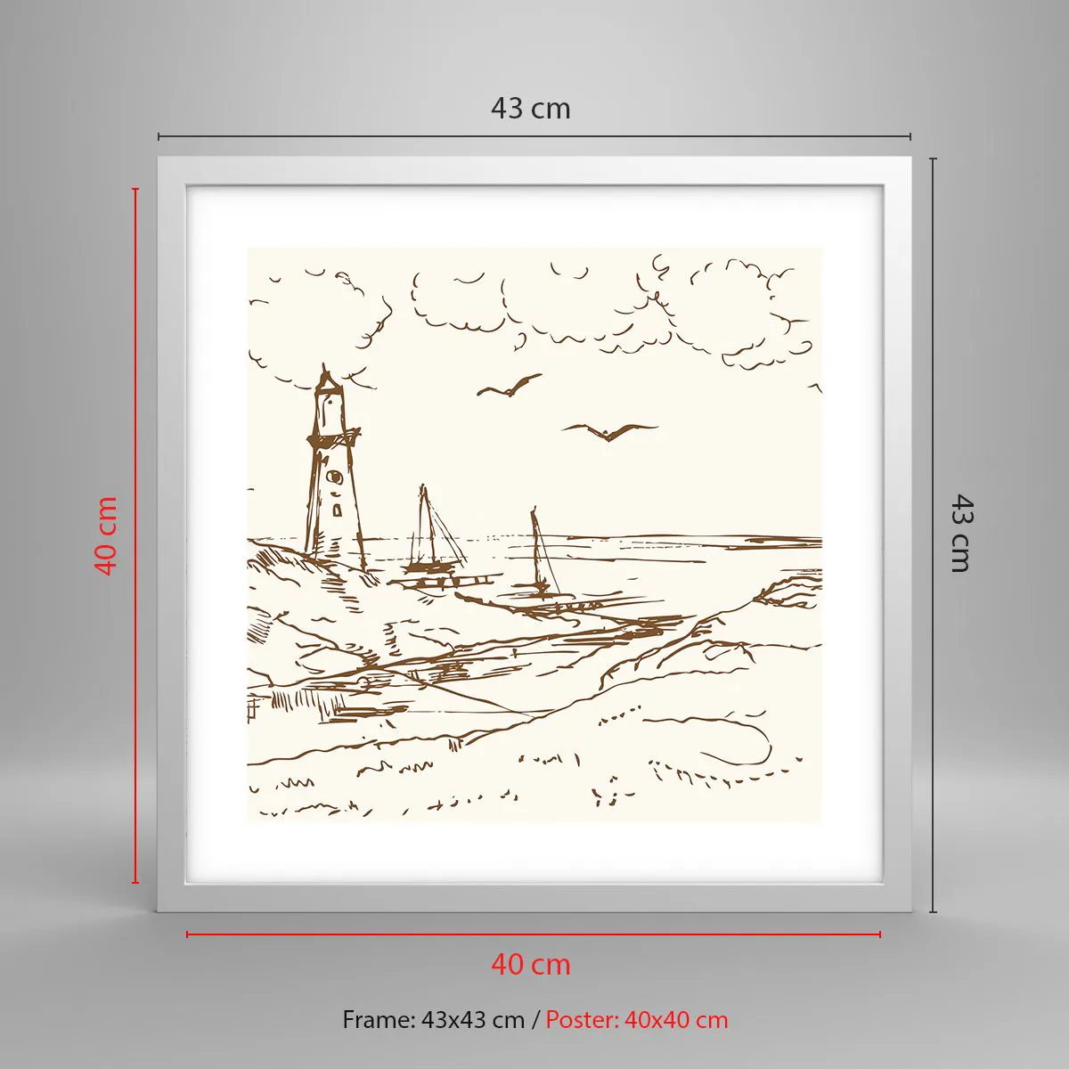 Affiche dans un cadre blanc - Poster - Esquisse de souvenirs d'été - 40x40 cm