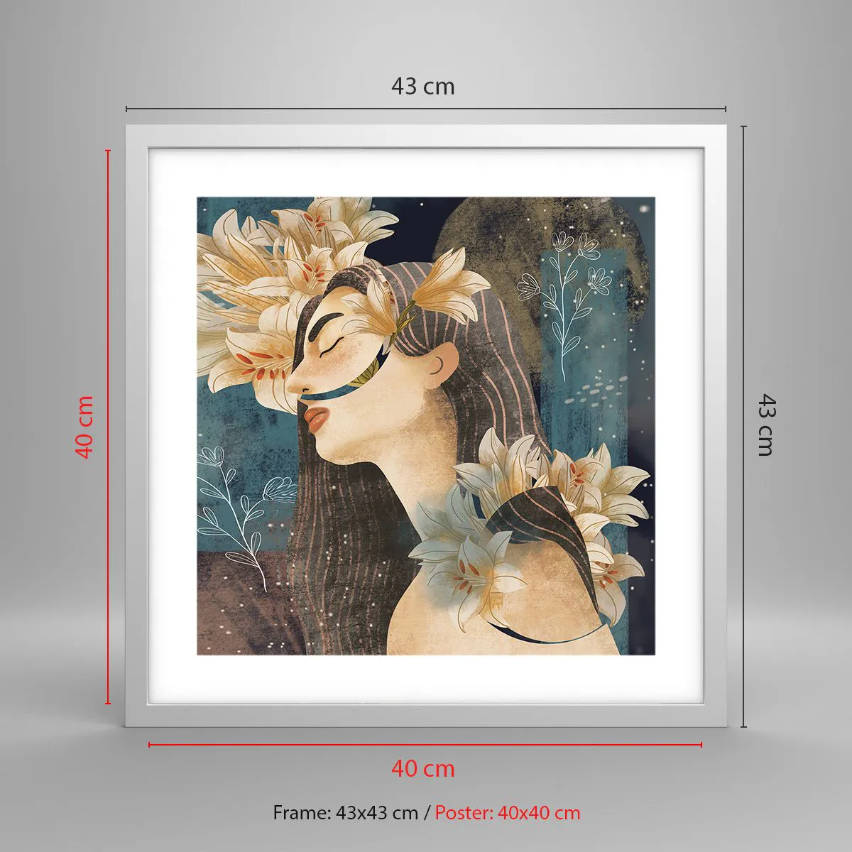 Poster in einem weißen Rahmen - Ein Märchen über eine Prinzessin mit Lilien - 40x40 cm