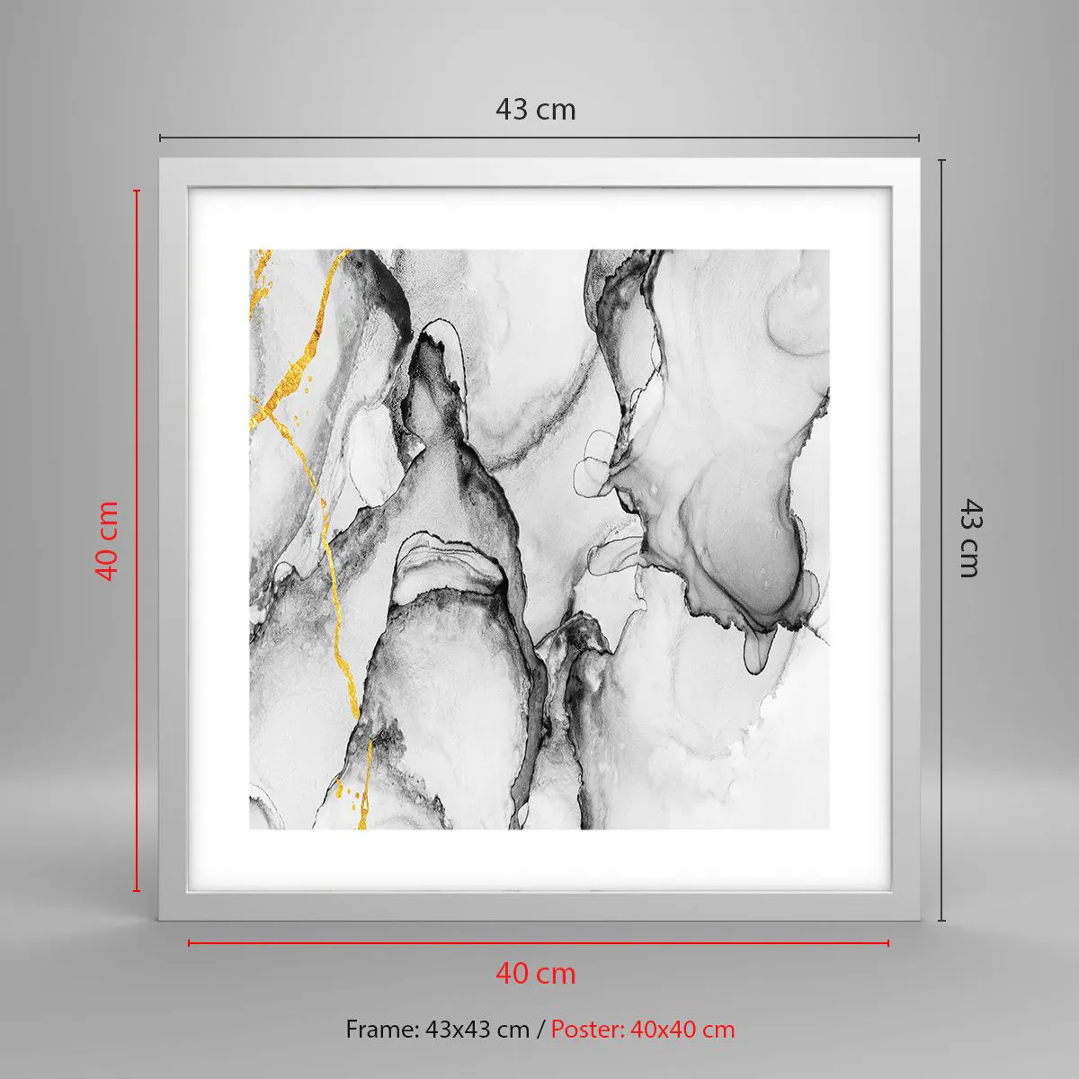Plagát v bielom ráme - Kompozícia so zlatým motívom - 40x40 cm