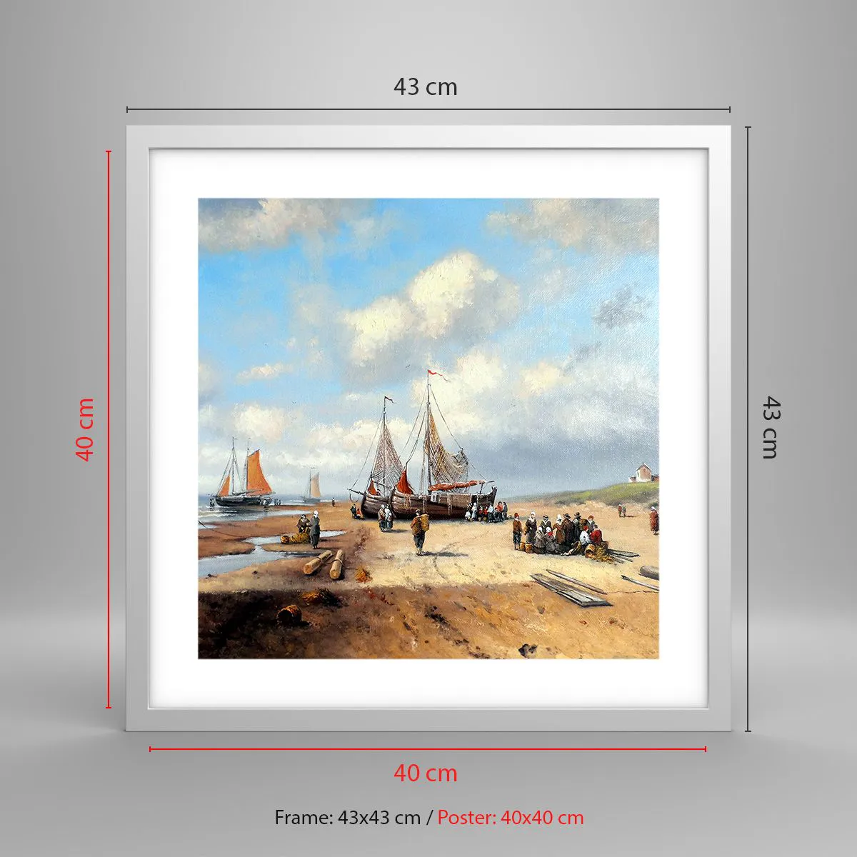 Poster in einem weißen Rahmen - Nach einem erfolgreichen Fischfang - 40x40 cm