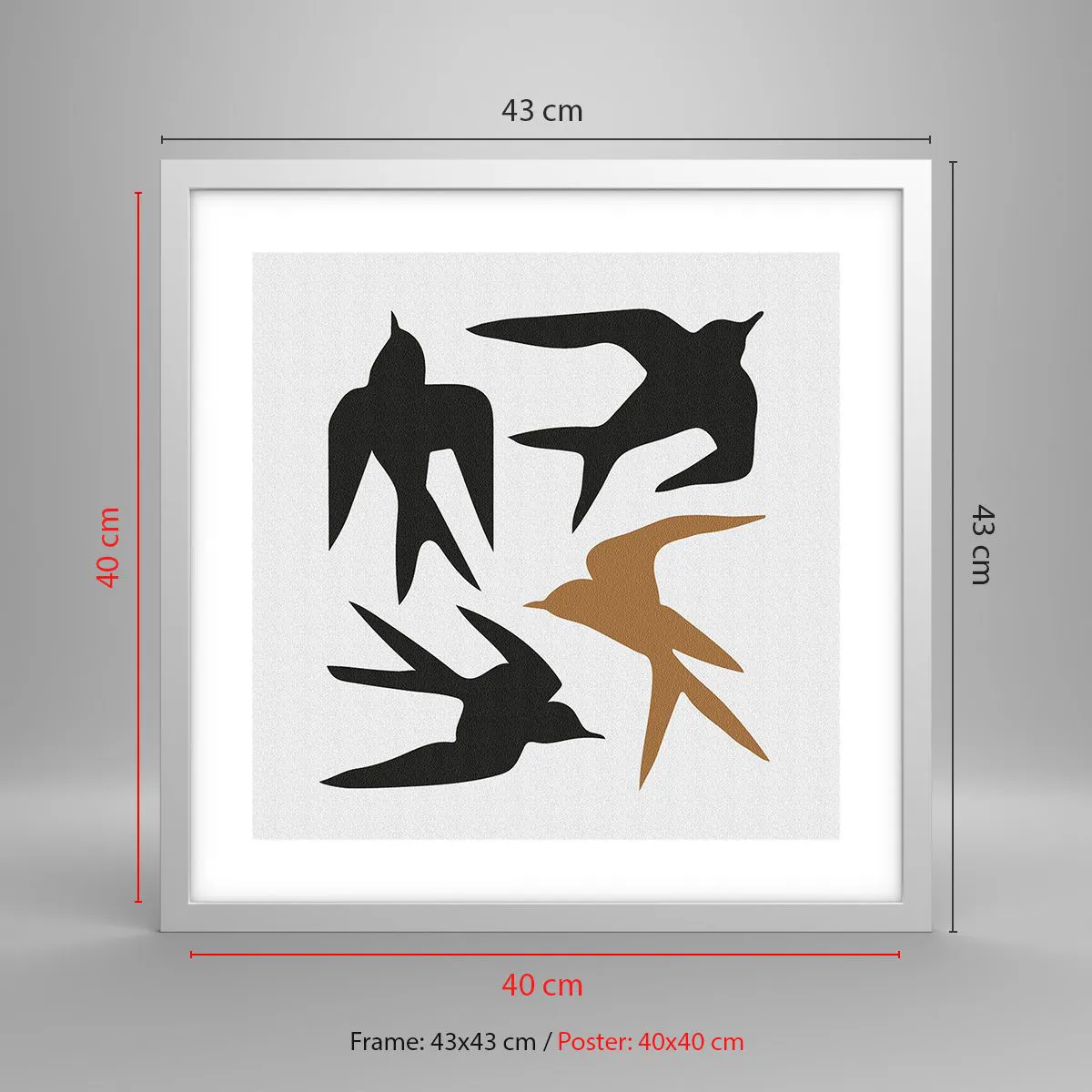 Poster in einem weißen Rahmen - Schwalbenspaß - 40x40 cm