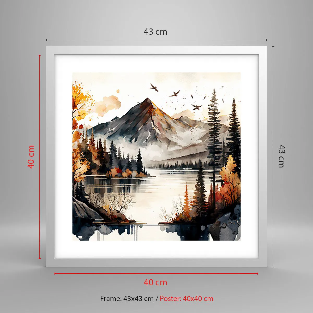 Poster in einem weißen Rahmen - Goldener Herbst in den Bergen - 40x40 cm