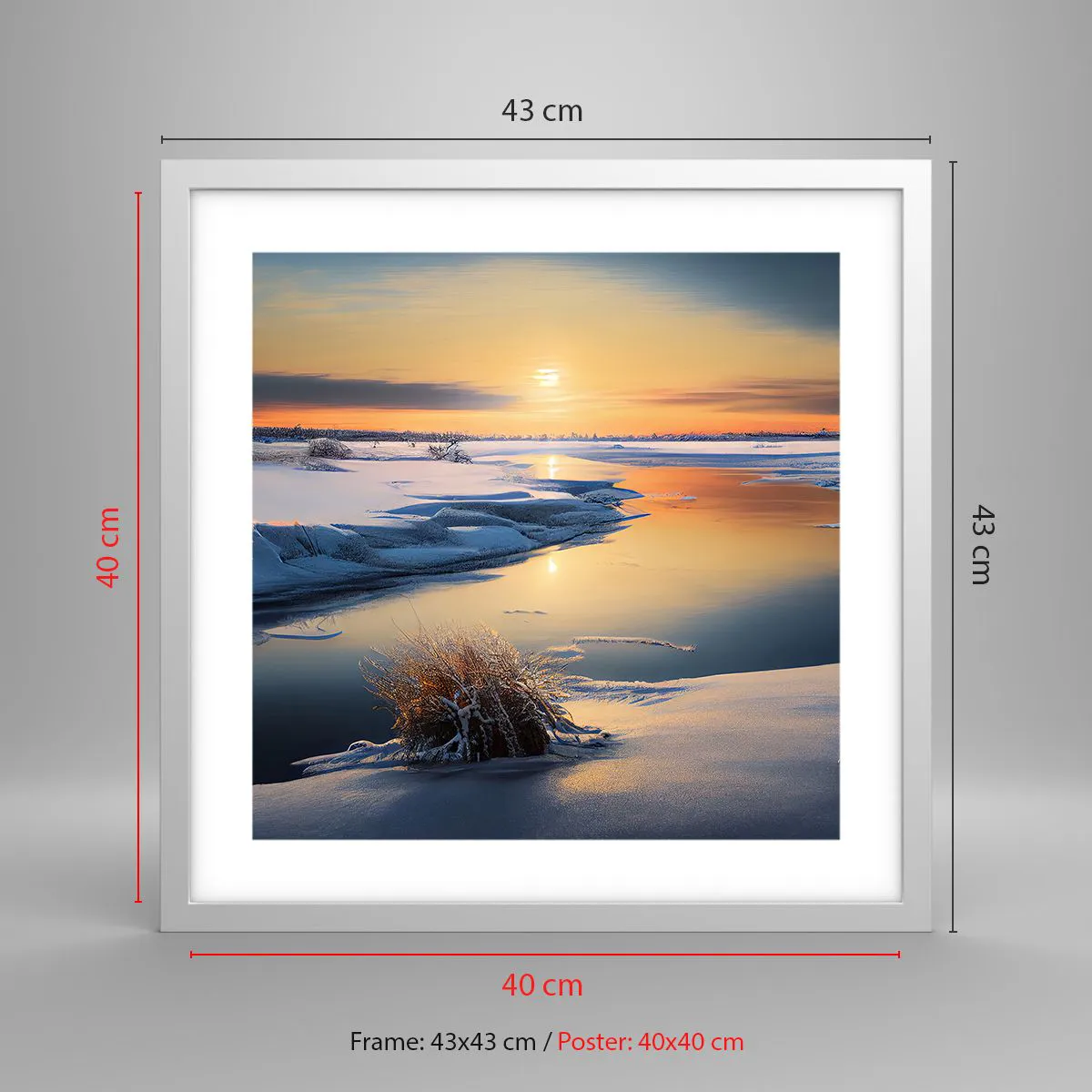 Poster in een witte lijst - Winterse zonsondergang - 40x40 cm