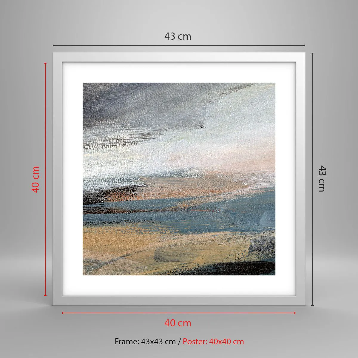 Affisch i vit ram - Abstraktion: nordligt landskap - 40x40 cm