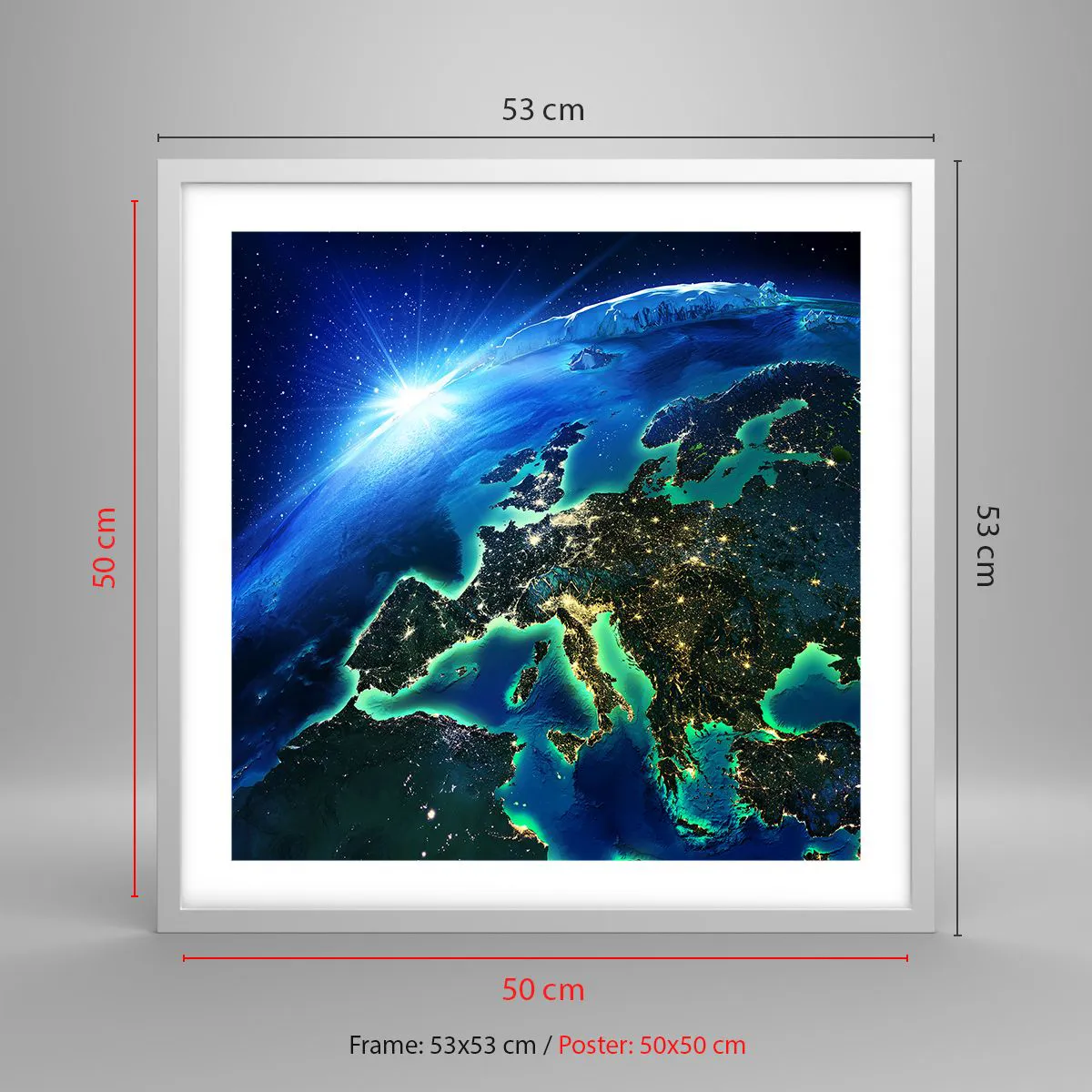 Plakat i hvid ramme - Et funklende Europa - 50x50 cm