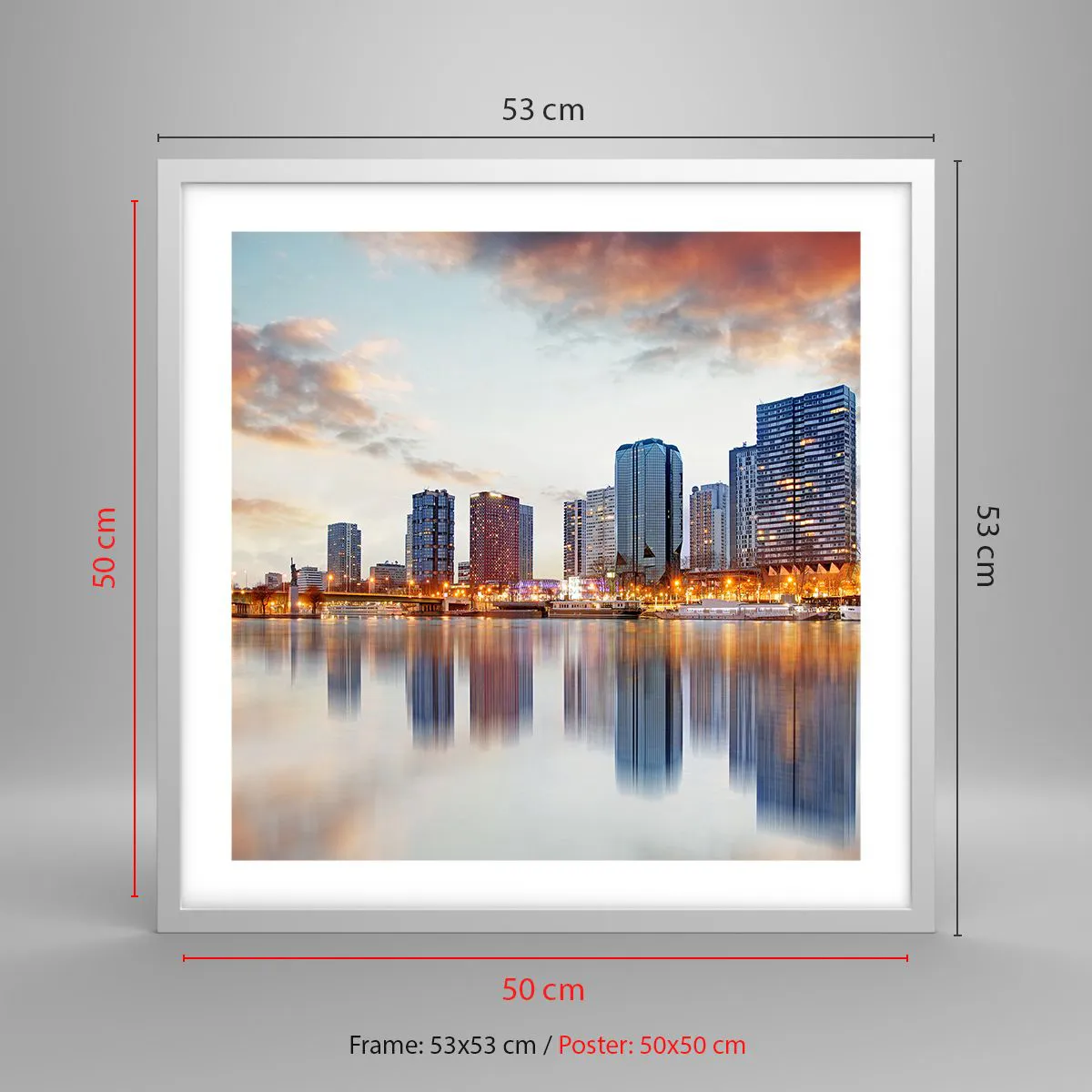 Plakát v bílém rámu - Monumentální klid Paříže - 50x50 cm