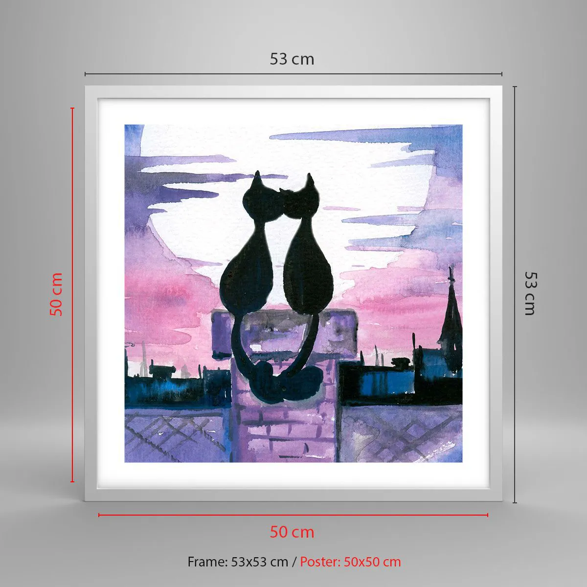 Poster in einem weißen Rahmen - Rendez-vous unter dem Mond - 50x50 cm