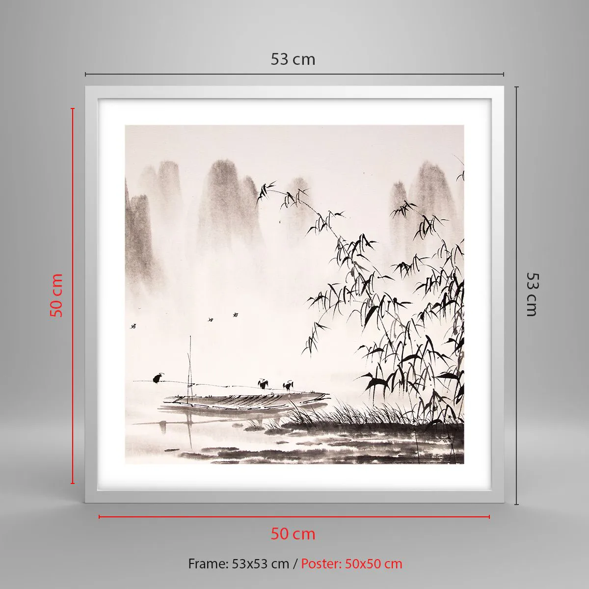 Plagát v bielom ráme - Pokoj ryžových polí - 50x50 cm