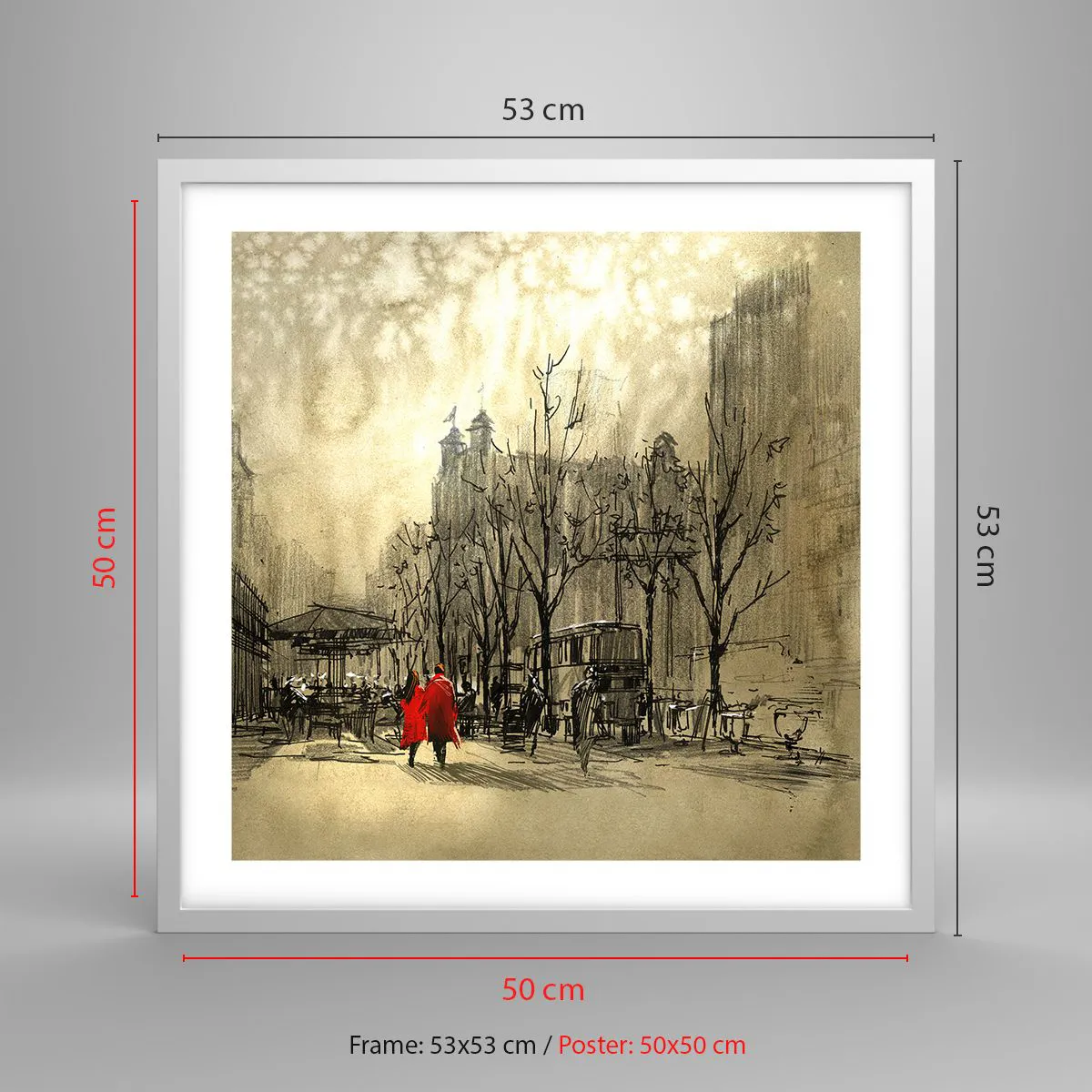 Poster în ramă albă - O întâlnire în ceața londoneză  - 50x50 cm