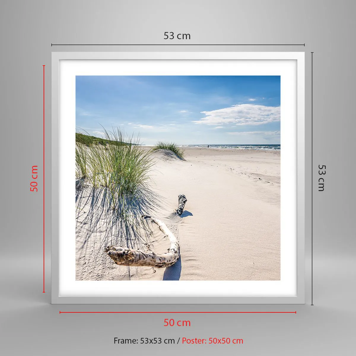 Poster in een witte lijst - De mooiste zandstrand? Oostzee-strand - 50x50 cm