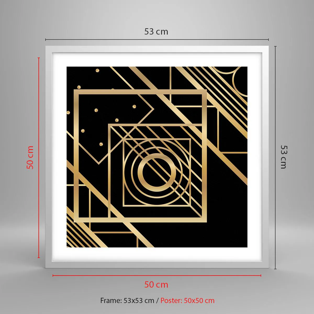Affiche dans un cadre blanc - Poster - Géométrie en or - 50x50 cm