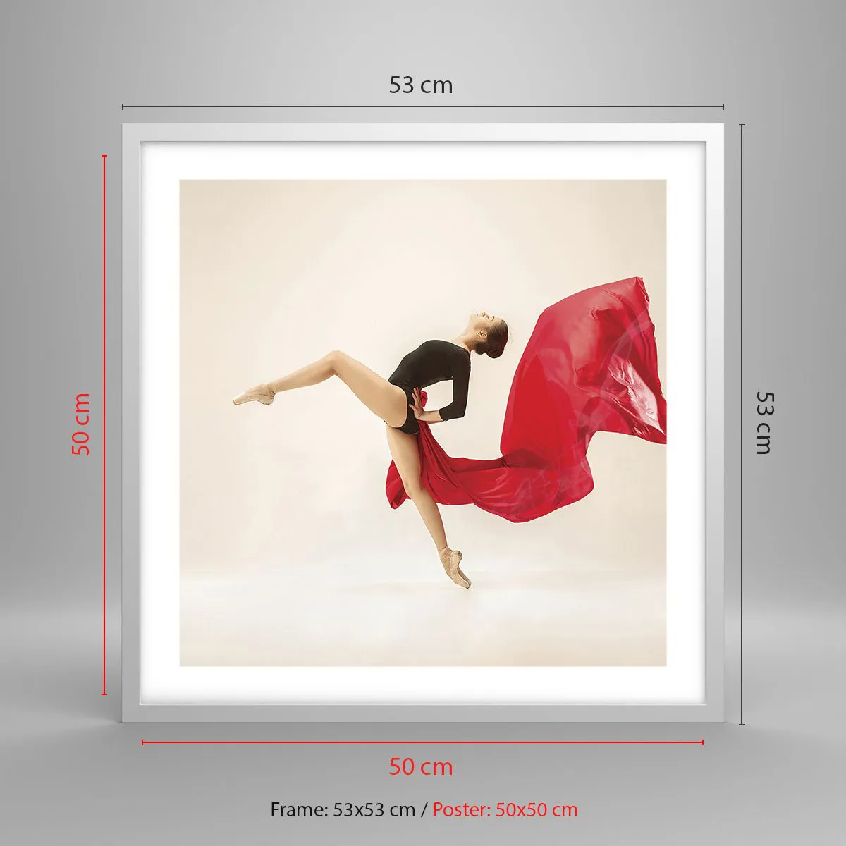 Affisch i vit ram - Röd och svart - 50x50 cm