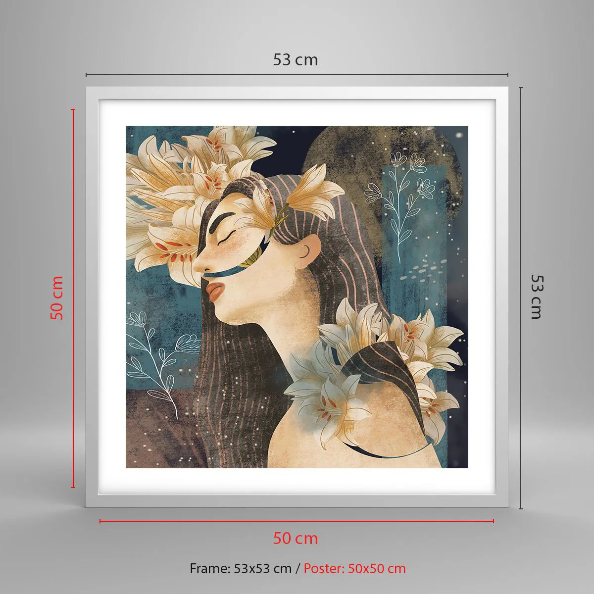 Pôster em moldura branca - O conto da princesa com lírios - 50x50 cm