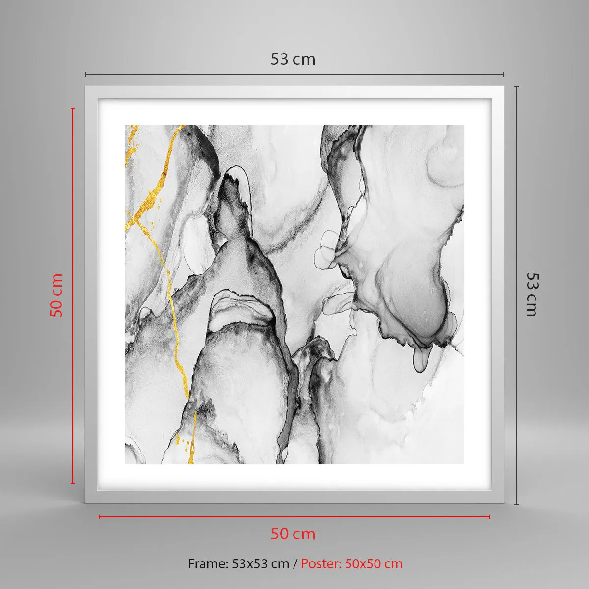 Affisch i vit ram - Komposition med guldmotiv - 50x50 cm