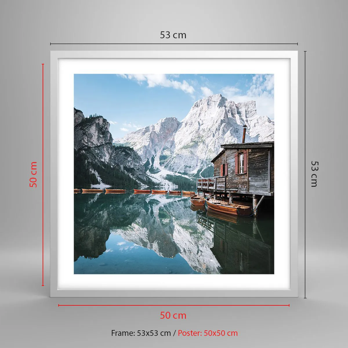 Poster in einem weißen Rahmen - Kristallklarer Bergmorgen - 50x50 cm