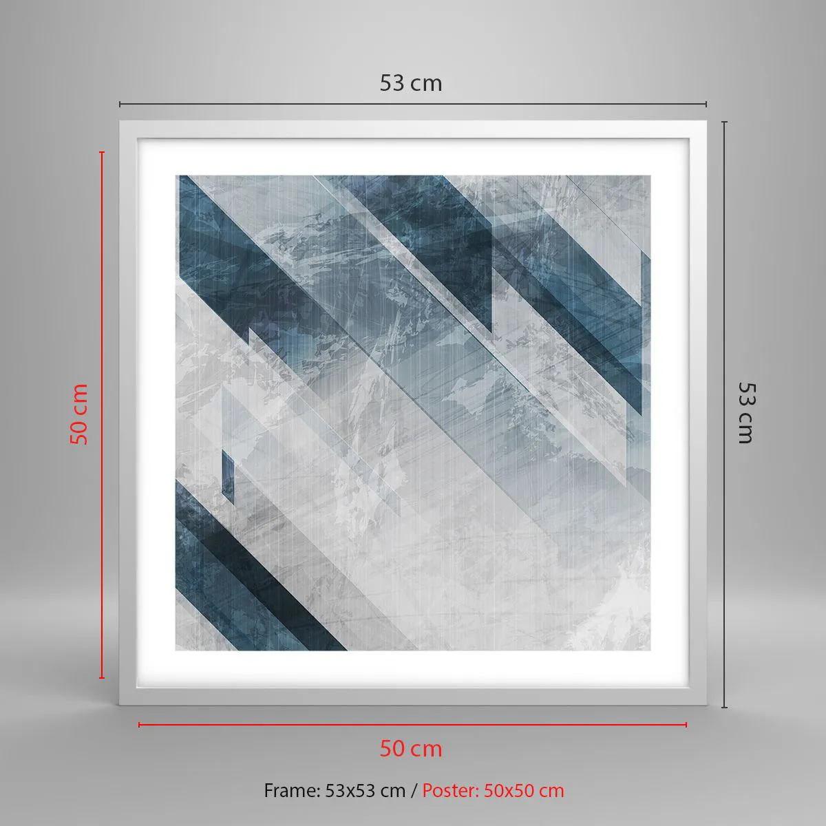 Poster in einem weißen Rahmen - Räumliche Komposition - graue Bewegung - 50x50 cm