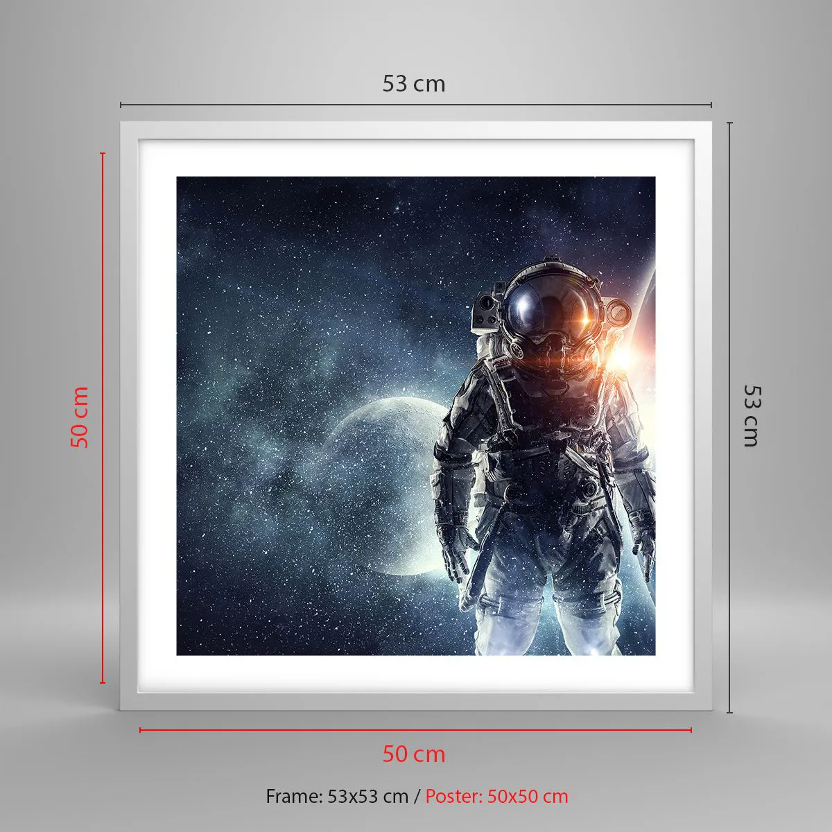 Pôster em moldura branca - Aventura espacial - 50x50 cm