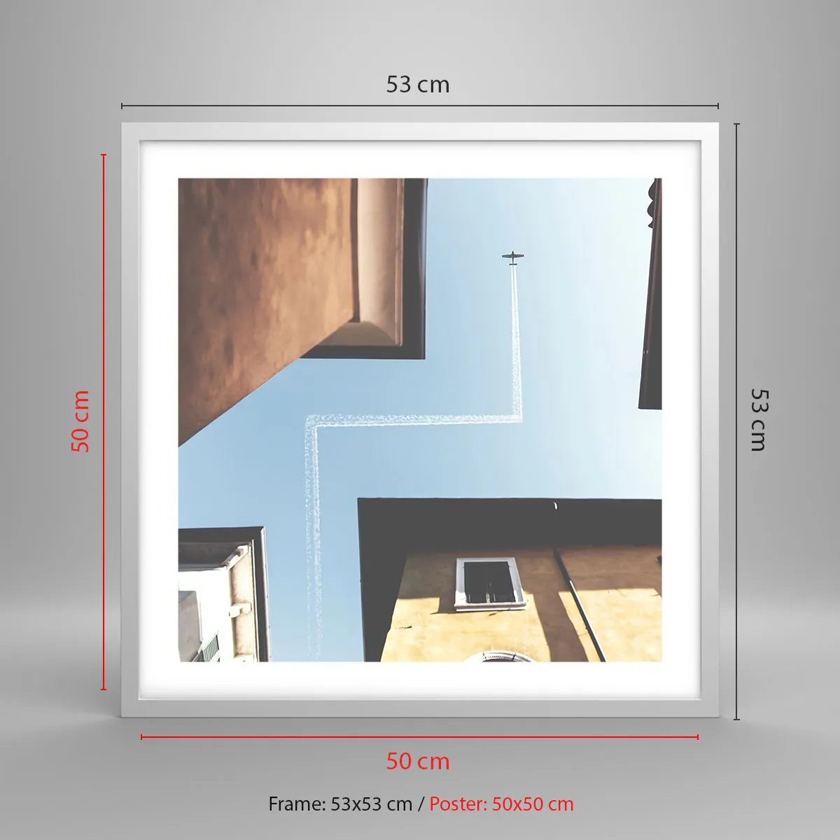 Affisch i vit ram - Ovanför stadens labyrint - 50x50 cm