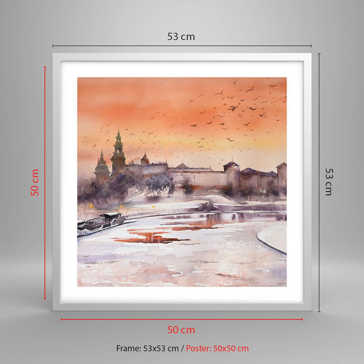 Plagát v bielom ráme - Kráľovský západ slnka - 50x50 cm