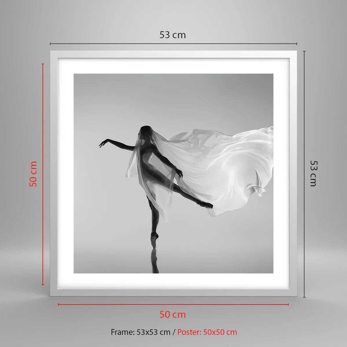 Plakat w białej ramie - Lekkość i wdzięk - 50x50 cm