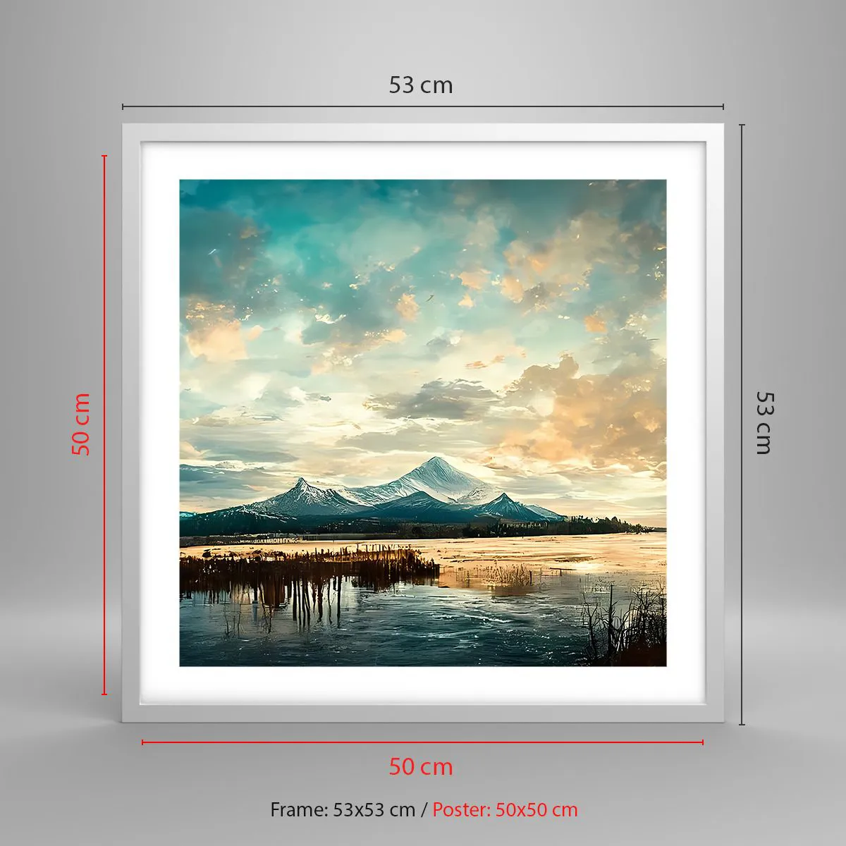 Plakát v bílém rámu - Pod ochranou nebe - 50x50 cm