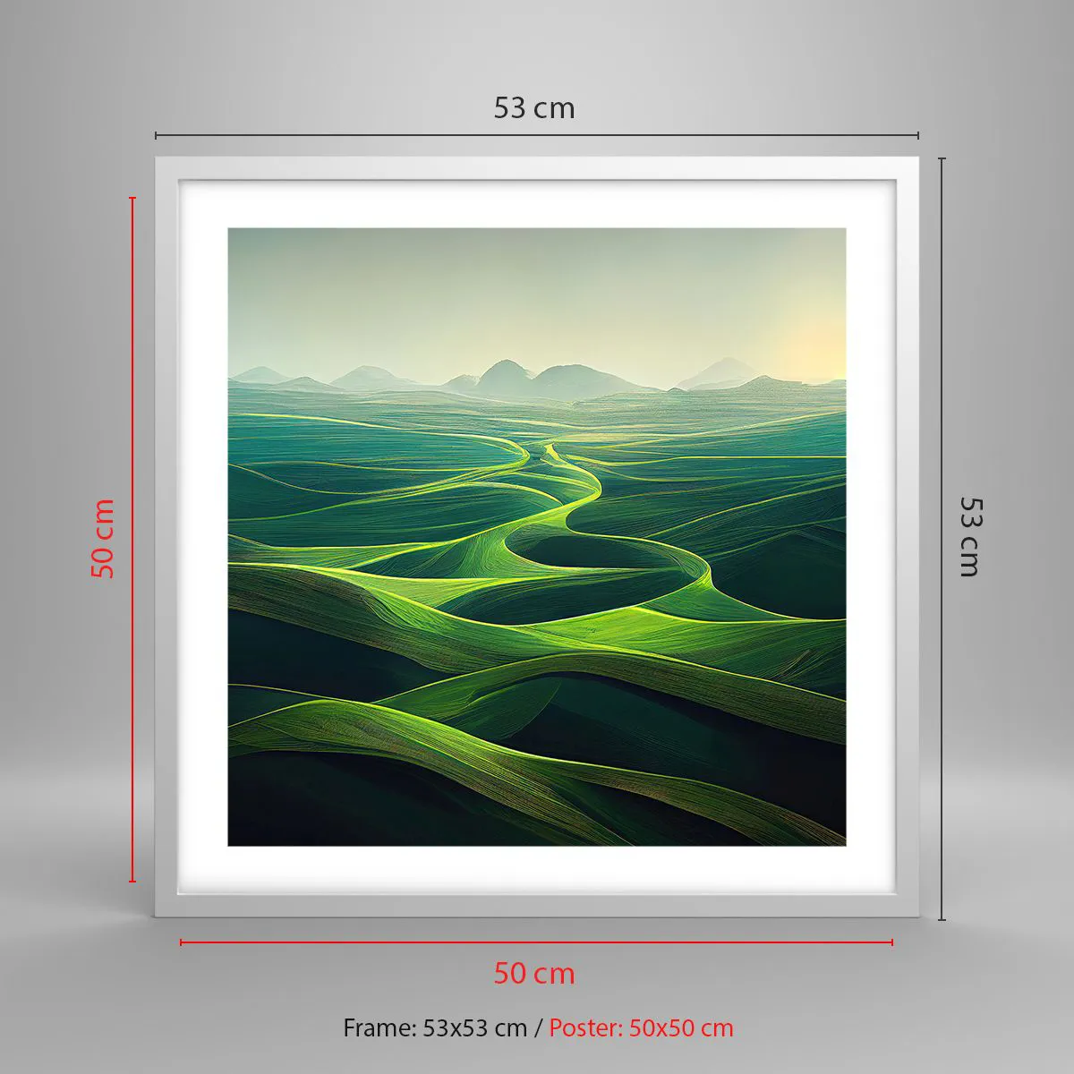 Plakat w białej ramie - W zielonych dolinach - 50x50 cm