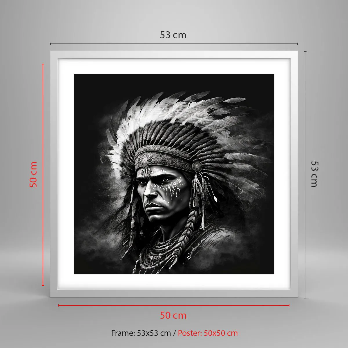 Plakat i hvid ramme - Leder og kriger - 50x50 cm