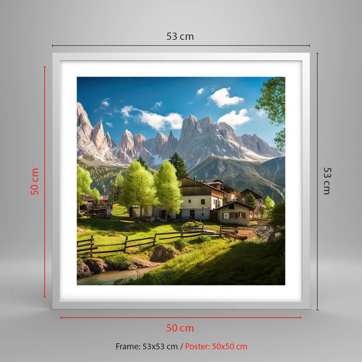 Poszter fekete keretben - Alpesi idill - 50x50 cm