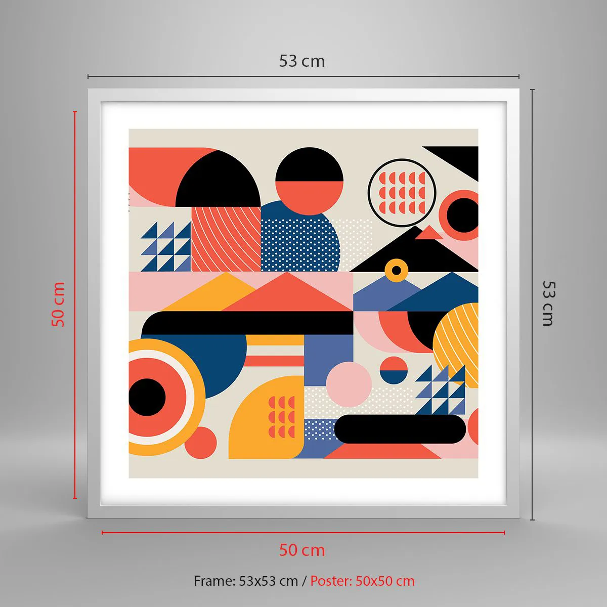 Affisch i vit ram - Komposition: Lek - 50x50 cm
