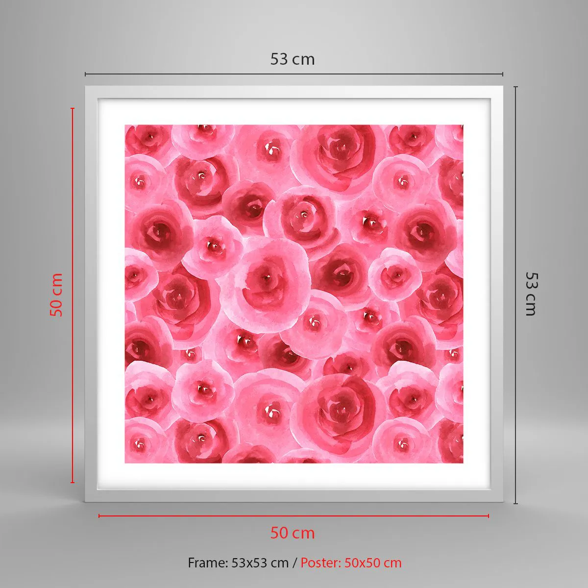 Poster in cornice bianca - Rose in alto e in basso - 50x50 cm