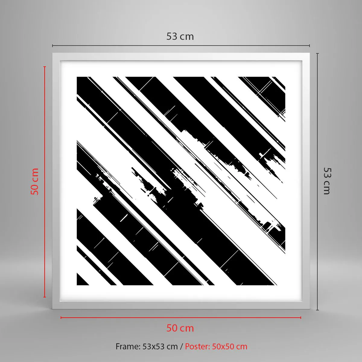 Plakat i hvid ramme - Intens og dynamisk komposition - 50x50 cm