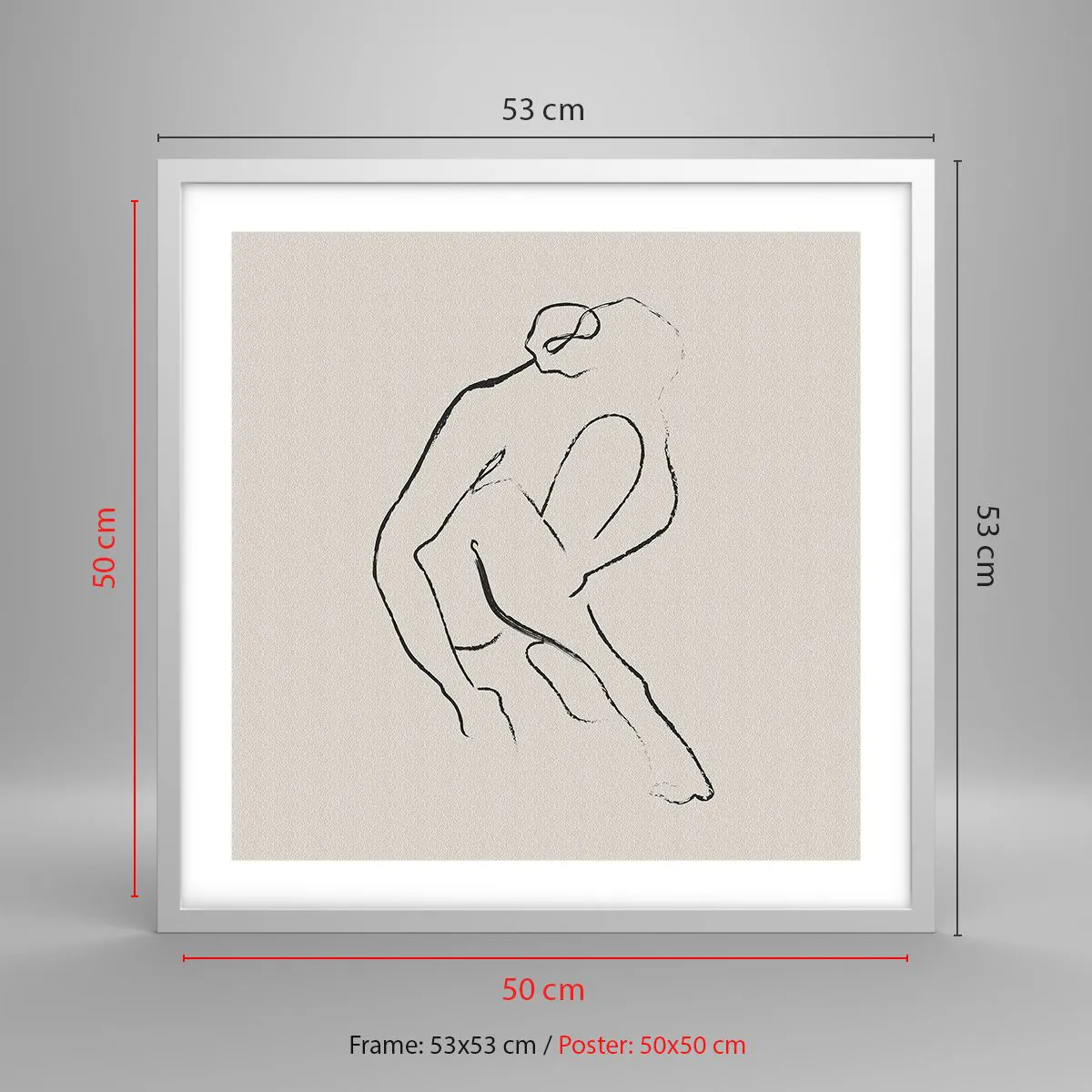 Poster in een witte lijst - Intieme schets - 50x50 cm