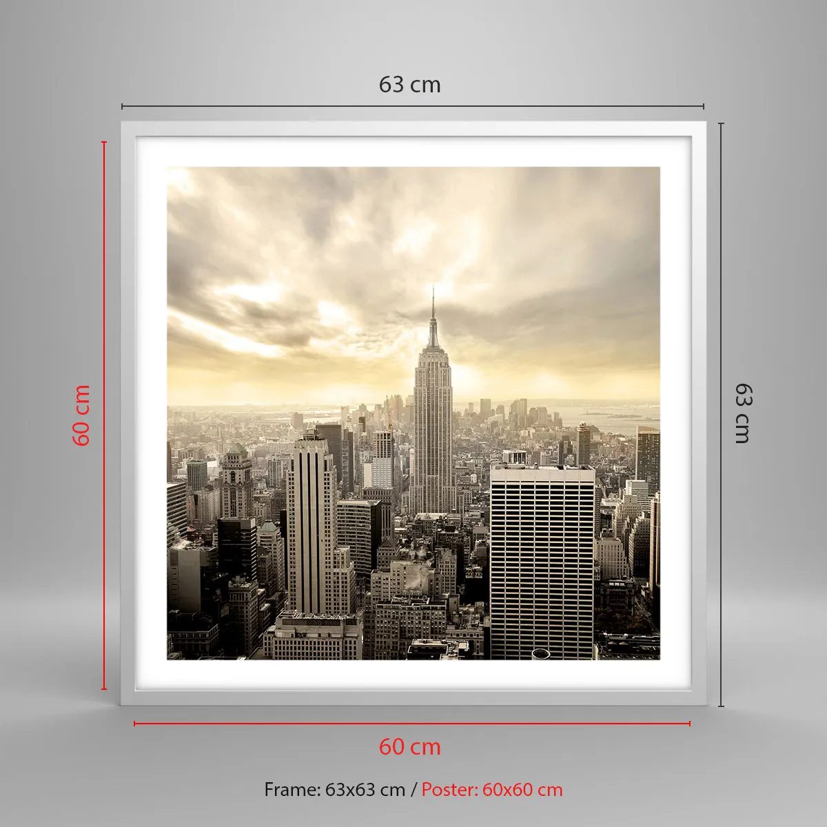 Plakat i hvid ramme - New York vævet af grå - 60x60 cm