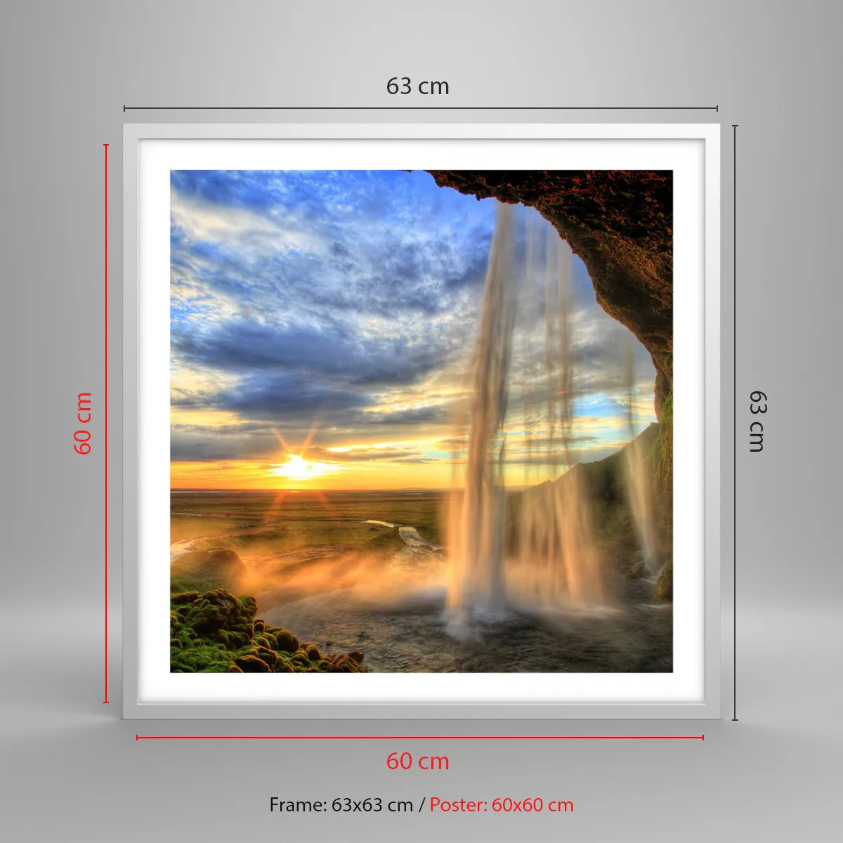 Affisch i vit ram - Världen bakom ridå av droppar - 60x60 cm