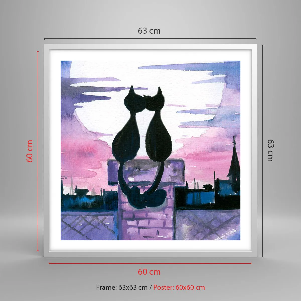 Affiche dans un cadre blanc - Poster - Rendez-vous sous la lune - 60x60 cm