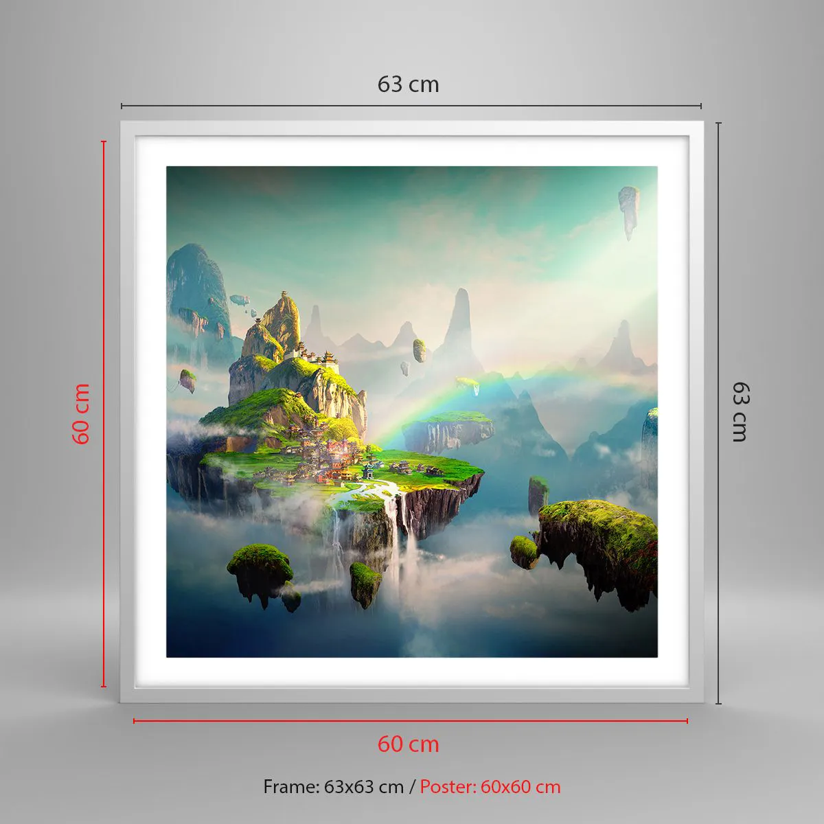 Poster in einem weißen Rahmen - Mitten am Himmel - glückliche Inseln - 60x60 cm