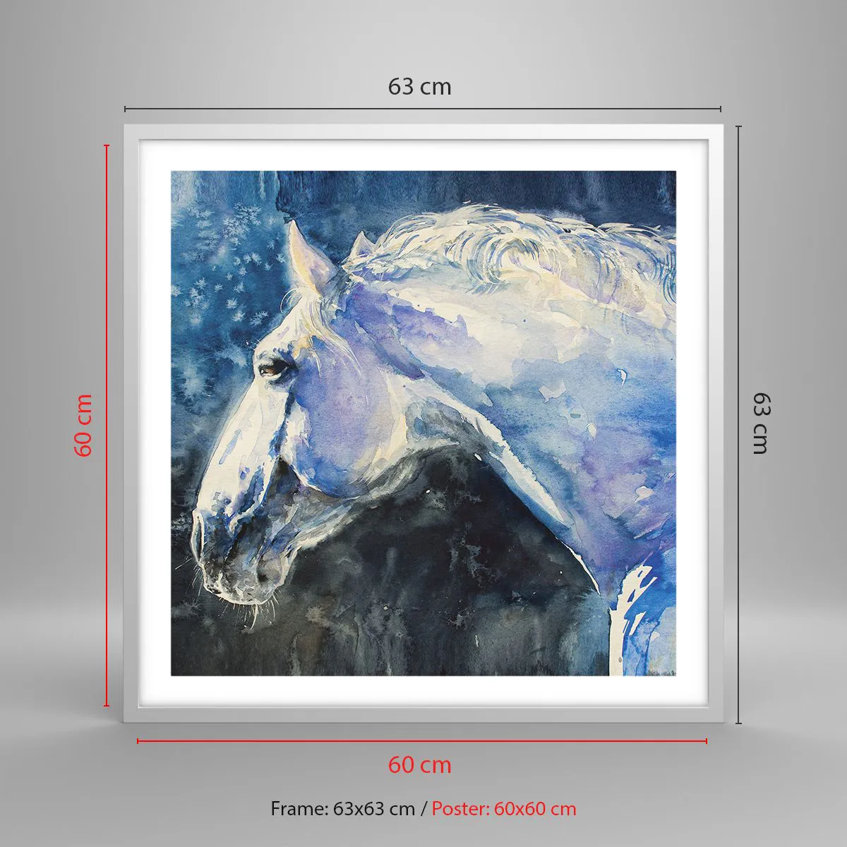 Affiche dans un cadre blanc - Poster - Portrait dans une lueur azur - 60x60 cm