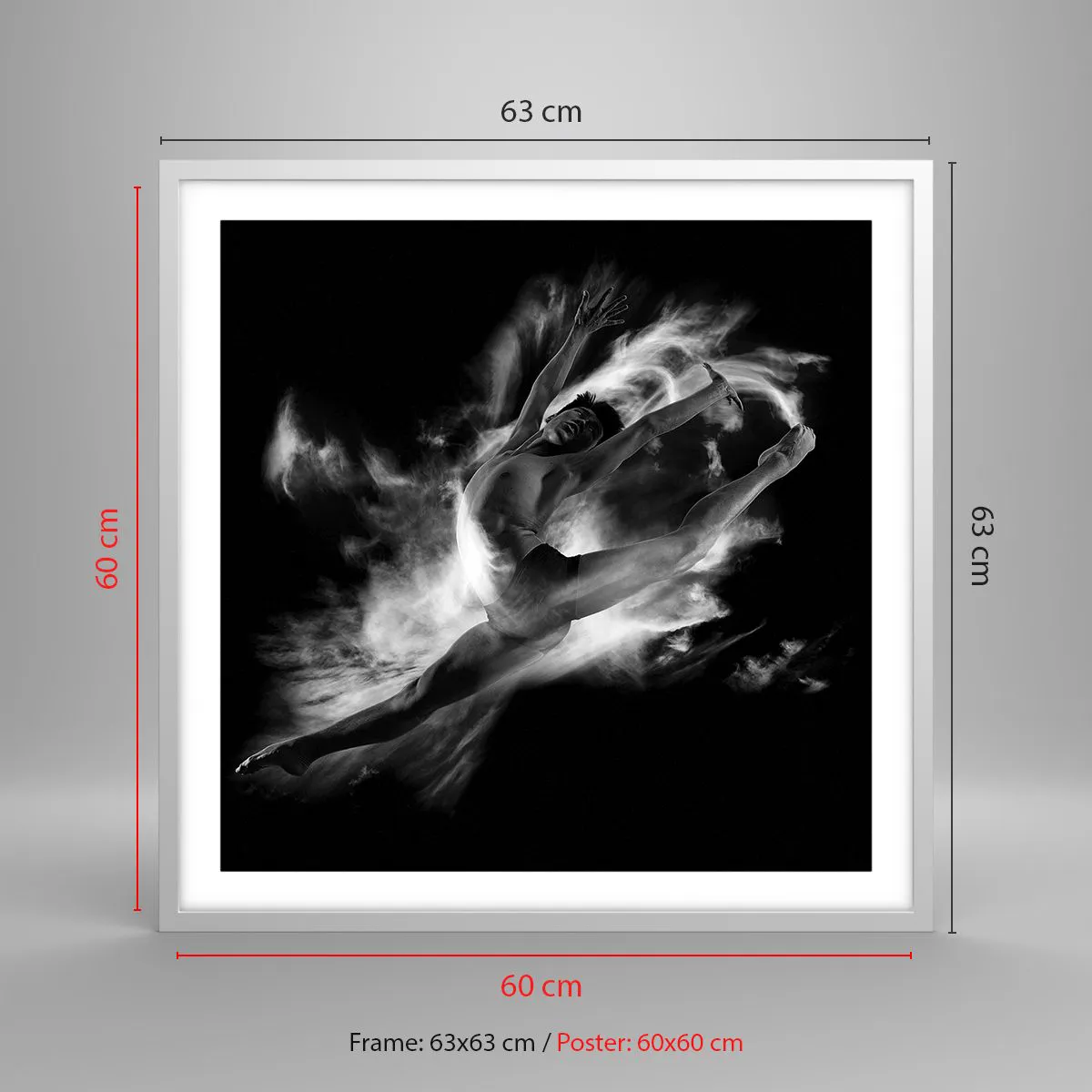 Poster in einem weißen Rahmen - Im Flug hängen geblieben - 60x60 cm