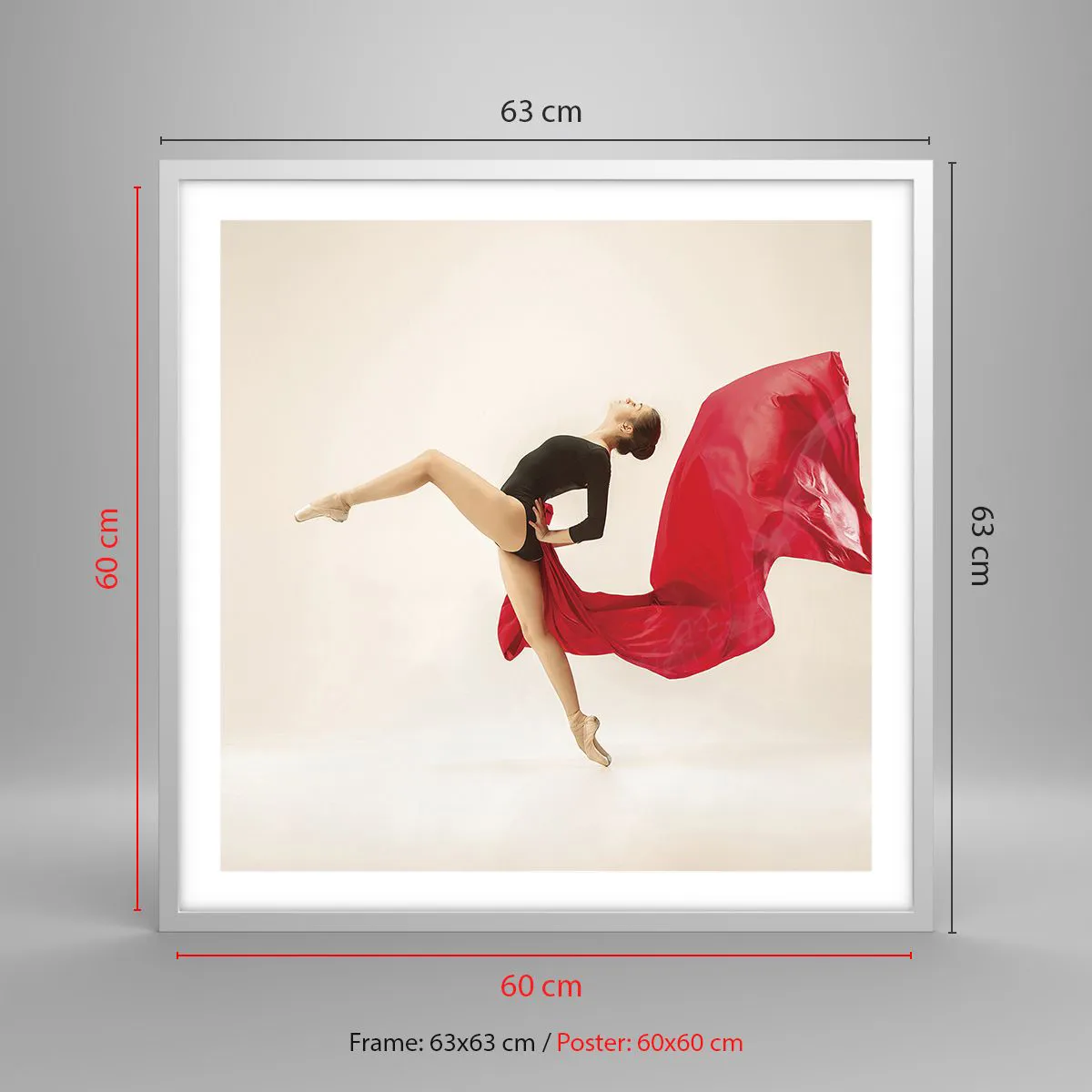 Affisch i vit ram - Röd och svart - 60x60 cm