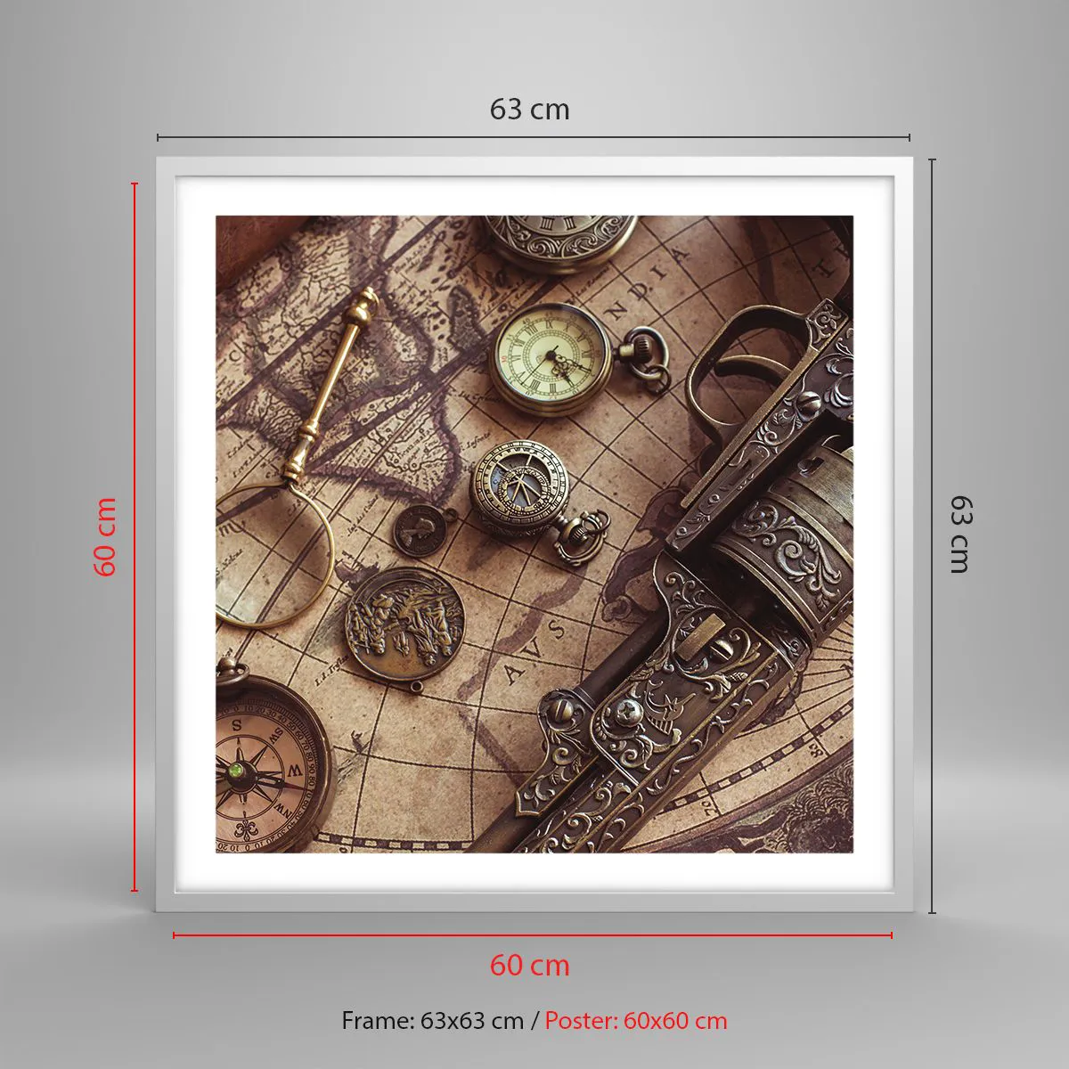 Affiche dans un cadre blanc - Poster - L'aventure appelle - 60x60 cm