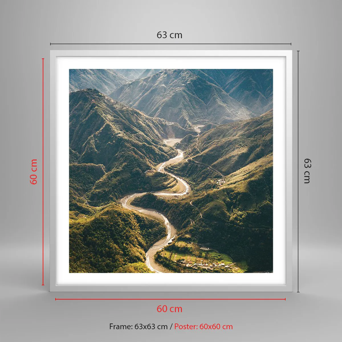 Poster in een witte lijst - Recht uit het hart van de bergen - 60x60 cm